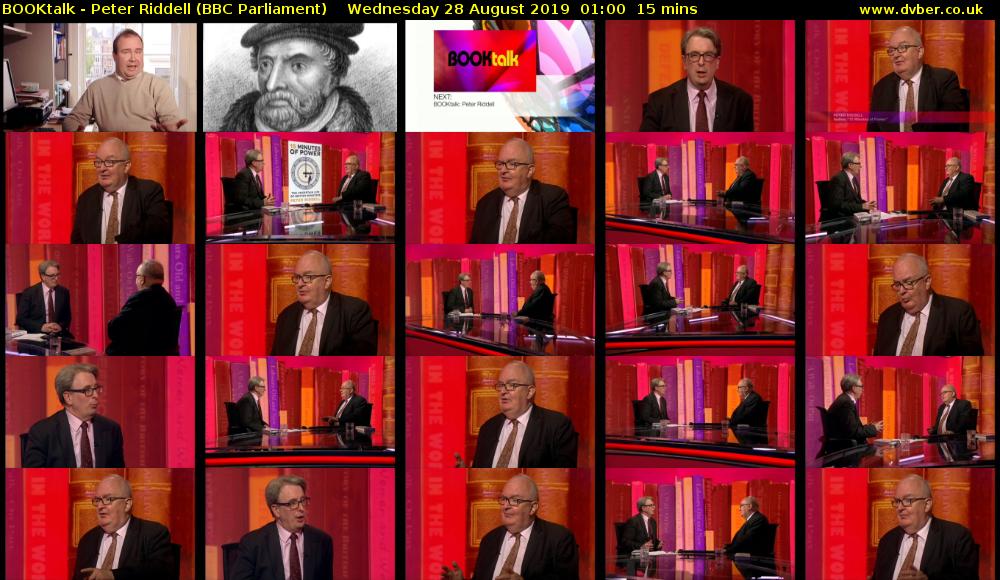 BOOKtalk - Peter Riddell (BBC Parliament) Wednesday 28 August 2019 01:00 - 01:15