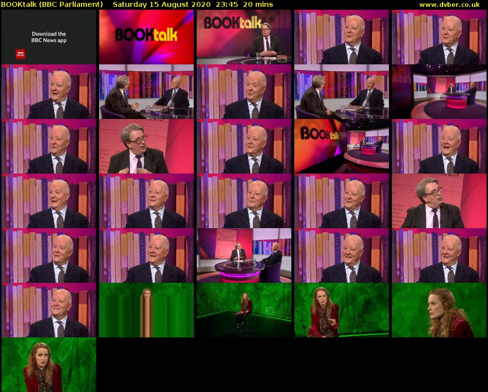 BOOKtalk (BBC Parliament) Saturday 15 August 2020 23:45 - 00:05