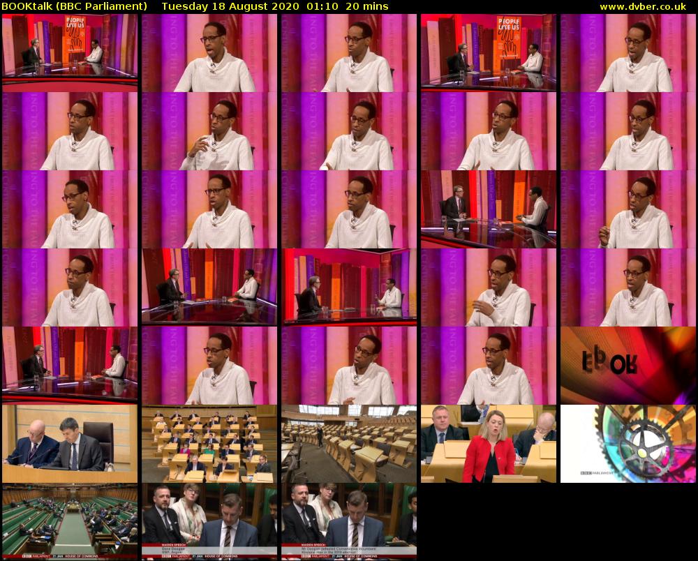 BOOKtalk (BBC Parliament) Tuesday 18 August 2020 01:10 - 01:30