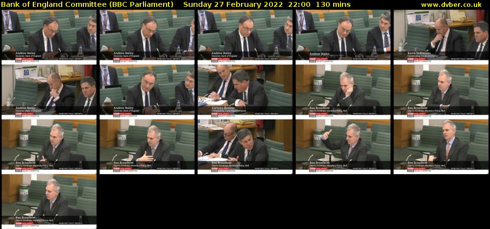 Bank of England Committee (BBC Parliament) Sunday 27 February 2022 22:00 - 00:10