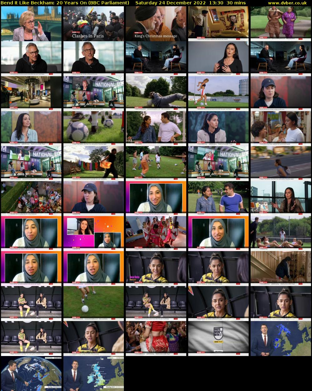 Bend It Like Beckham: 20 Years On (BBC Parliament) Saturday 24 December 2022 13:30 - 14:00