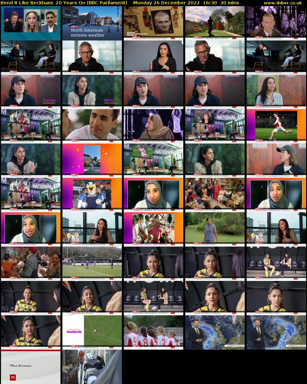 Bend It Like Beckham: 20 Years On (BBC Parliament) Monday 26 December 2022 16:30 - 17:00