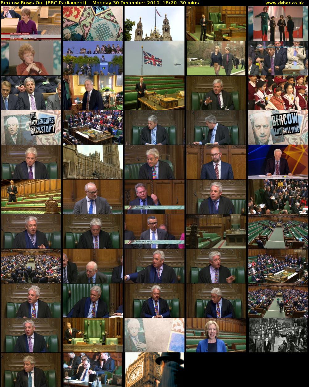 Bercow Bows Out (BBC Parliament) Monday 30 December 2019 18:20 - 18:50