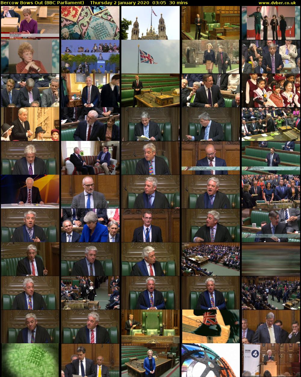 Bercow Bows Out (BBC Parliament) Thursday 2 January 2020 03:05 - 03:35