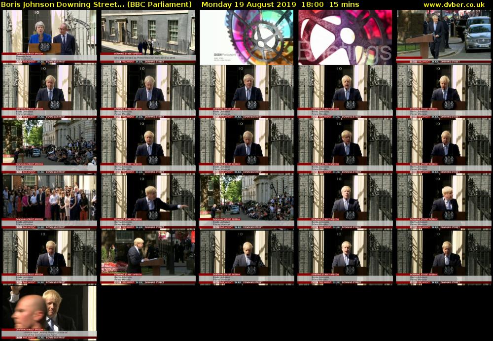 Boris Johnson Downing Street... (BBC Parliament) Monday 19 August 2019 18:00 - 18:15