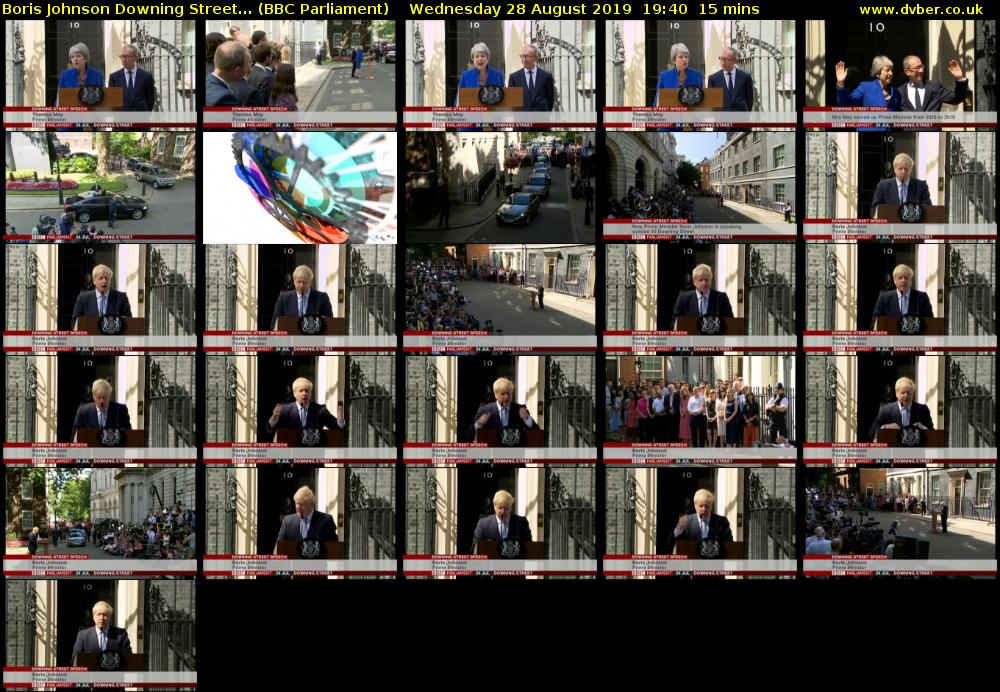 Boris Johnson Downing Street... (BBC Parliament) Wednesday 28 August 2019 19:40 - 19:55