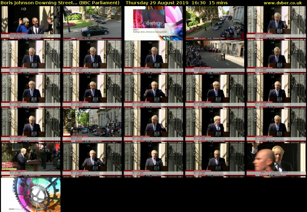 Boris Johnson Downing Street... (BBC Parliament) Thursday 29 August 2019 16:30 - 16:45