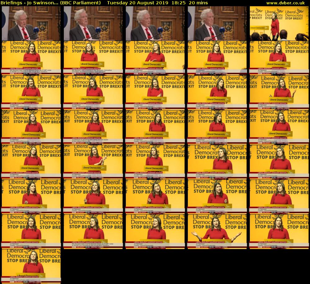 Briefings - Jo Swinson... (BBC Parliament) Tuesday 20 August 2019 18:25 - 18:45