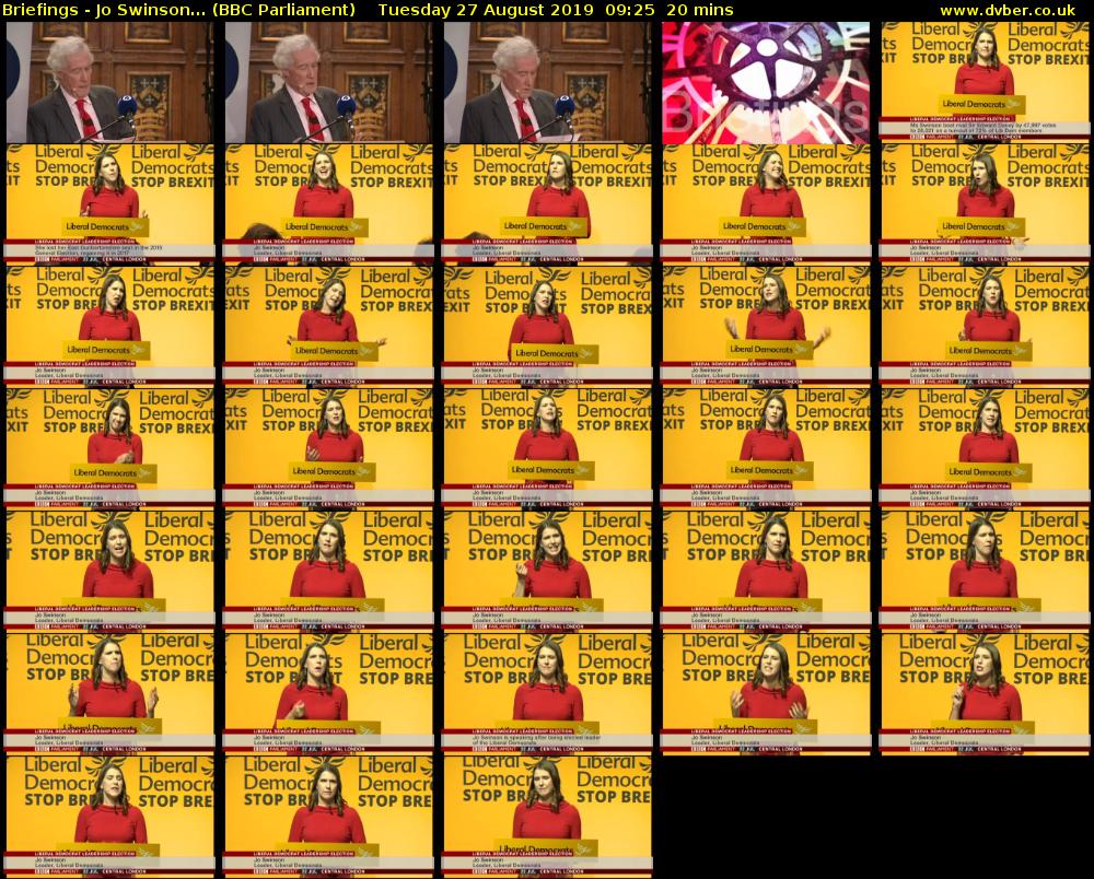 Briefings - Jo Swinson... (BBC Parliament) Tuesday 27 August 2019 09:25 - 09:45