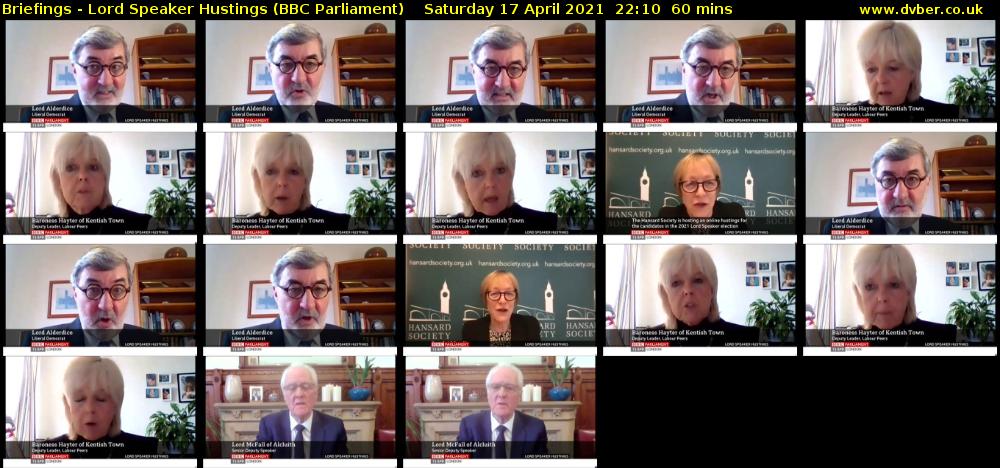 Briefings - Lord Speaker Hustings (BBC Parliament) Saturday 17 April 2021 22:10 - 23:10