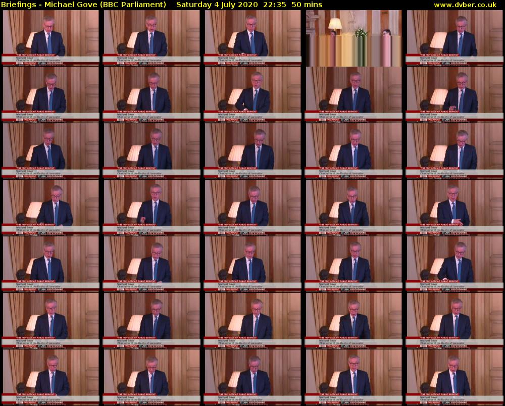 Briefings - Michael Gove (BBC Parliament) Saturday 4 July 2020 22:35 - 23:25