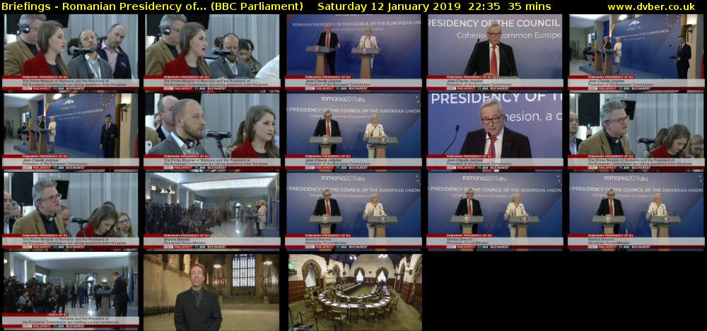 Briefings - Romanian Presidency of... (BBC Parliament) Saturday 12 January 2019 22:35 - 23:10
