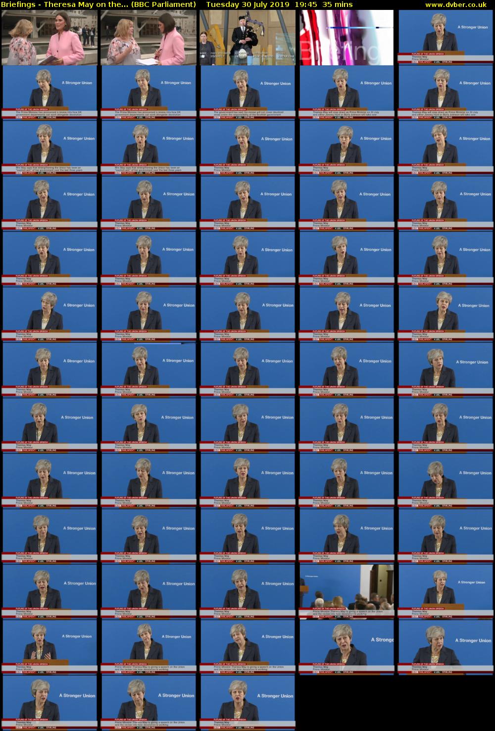 Briefings - Theresa May on the... (BBC Parliament) Tuesday 30 July 2019 19:45 - 20:20