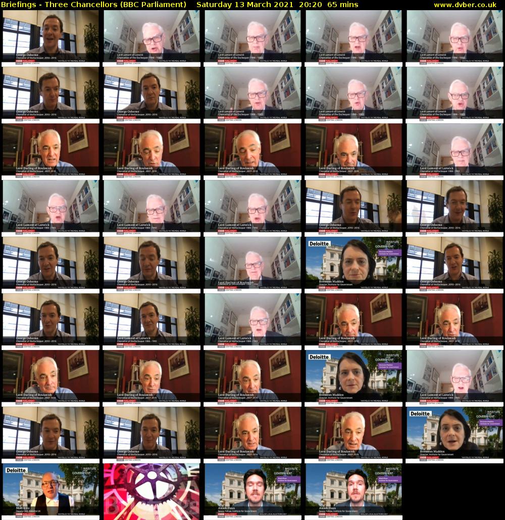 Briefings - Three Chancellors (BBC Parliament) Saturday 13 March 2021 20:20 - 21:25