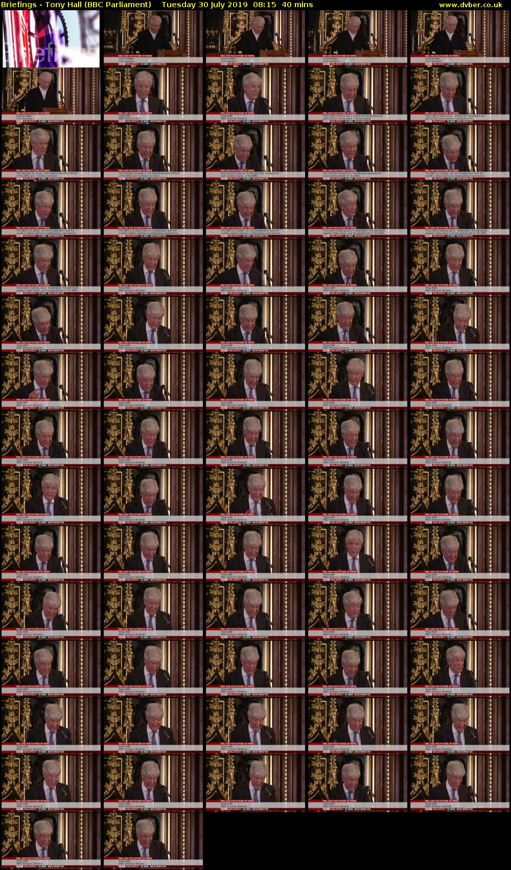 Briefings - Tony Hall (BBC Parliament) Tuesday 30 July 2019 08:15 - 08:55