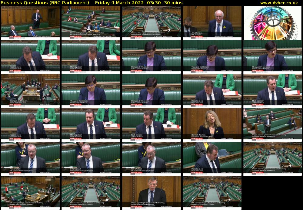 Business Questions (BBC Parliament) Friday 4 March 2022 03:30 - 04:00