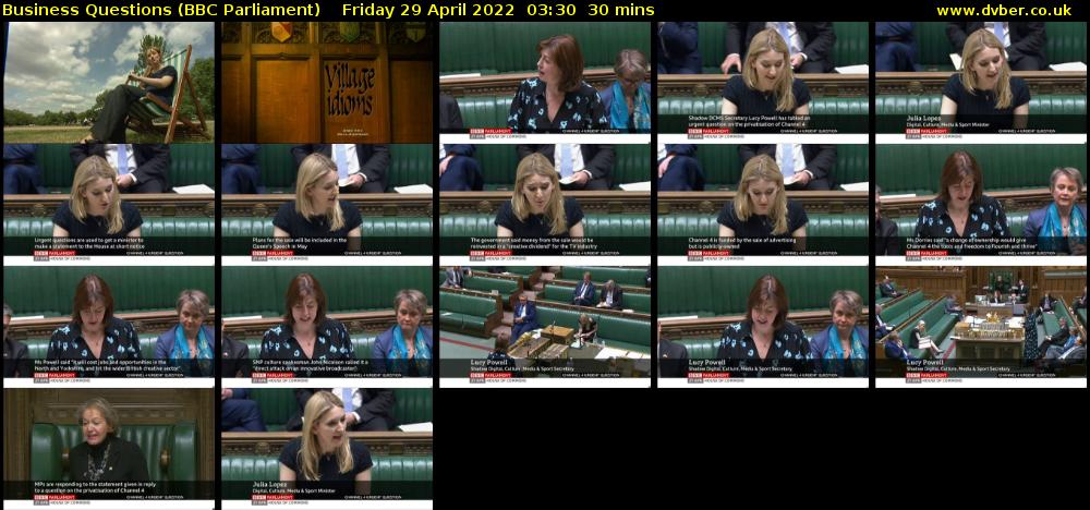 Business Questions (BBC Parliament) Friday 29 April 2022 03:30 - 04:00