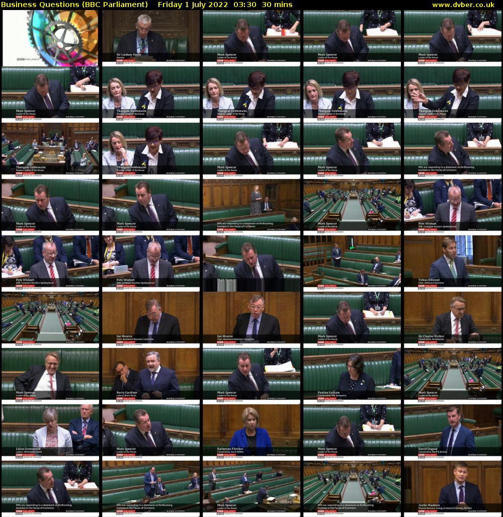 Business Questions (BBC Parliament) Friday 1 July 2022 03:30 - 04:00
