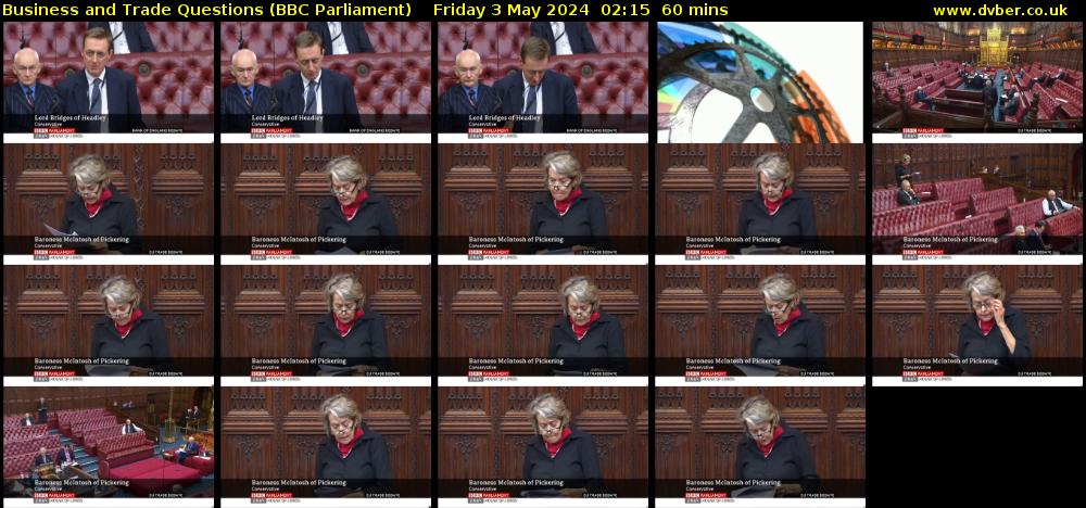Business and Trade Questions (BBC Parliament) Friday 3 May 2024 02:15 - 03:15