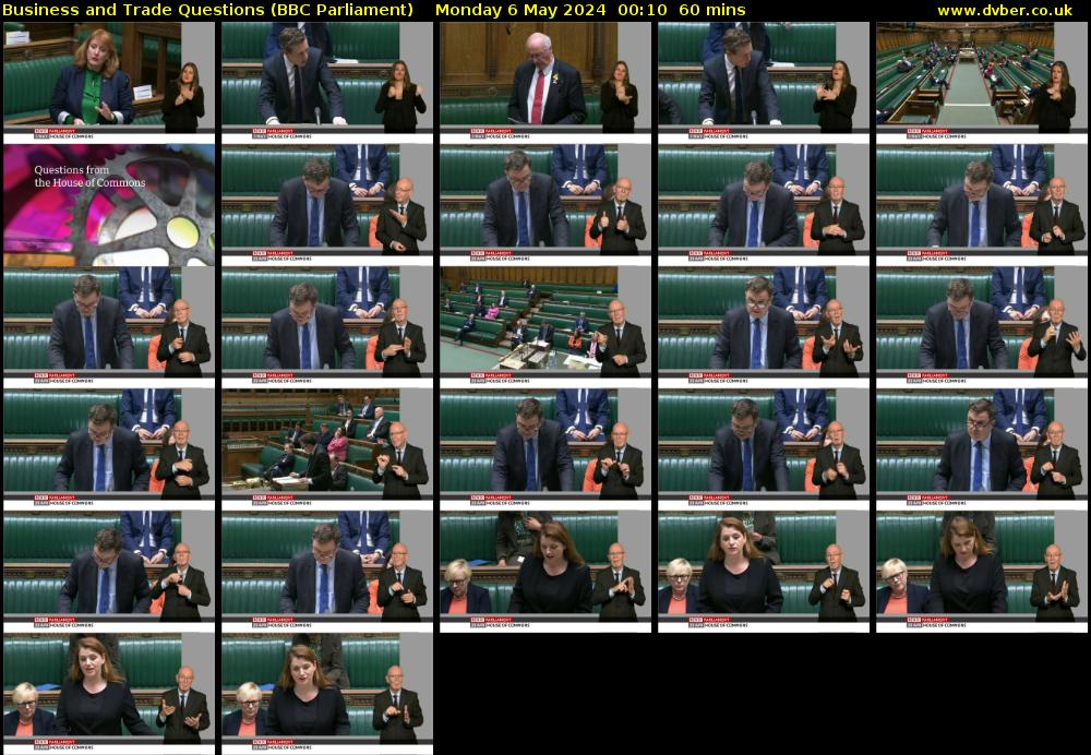 Business and Trade Questions (BBC Parliament) Monday 6 May 2024 00:10 - 01:10
