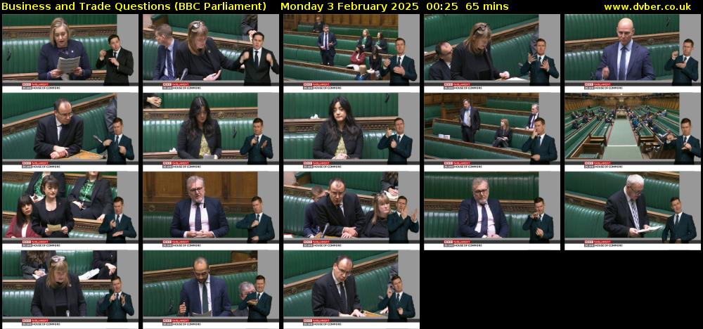 Business and Trade Questions (BBC Parliament) Monday 3 February 2025 00:25 - 01:30