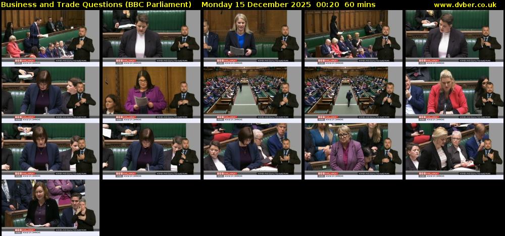Business and Trade Questions (BBC Parliament) Monday 15 December 2025 00:20 - 01:20