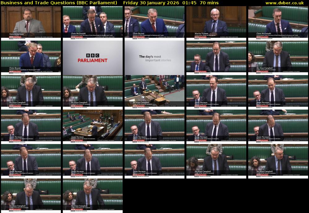 Business and Trade Questions (BBC Parliament) Friday 30 January 2026 01:45 - 02:55