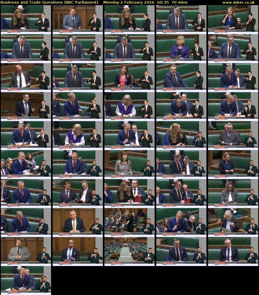 Business and Trade Questions (BBC Parliament) Monday 2 February 2026 00:35 - 01:45