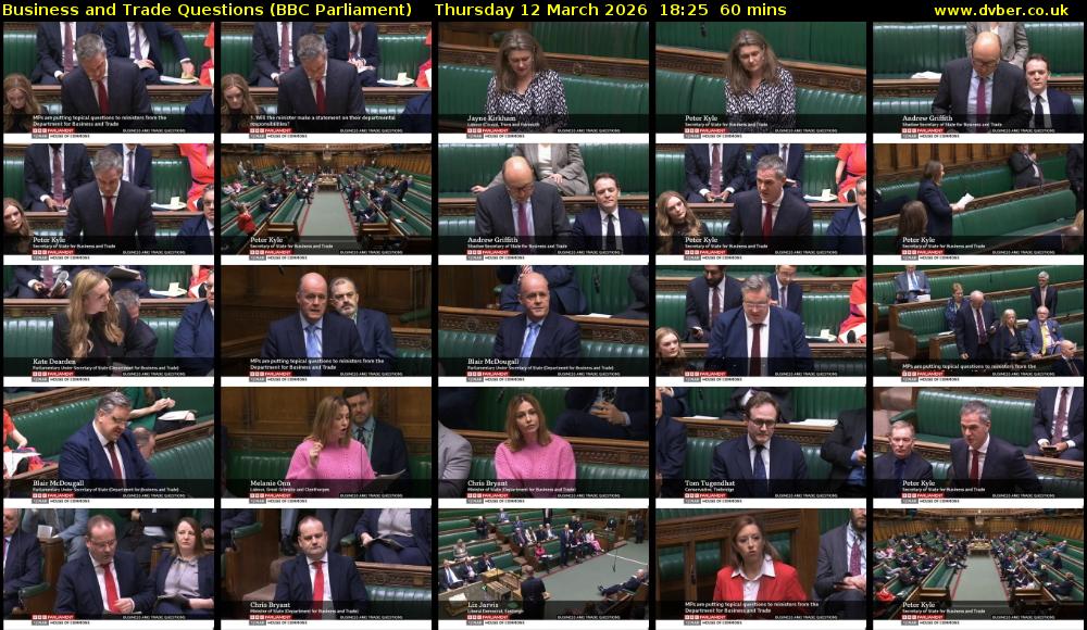 Business and Trade Questions (BBC Parliament) Thursday 12 March 2026 18:25 - 19:25