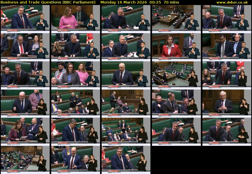 Business and Trade Questions (BBC Parliament) Monday 16 March 2026 00:25 - 01:35