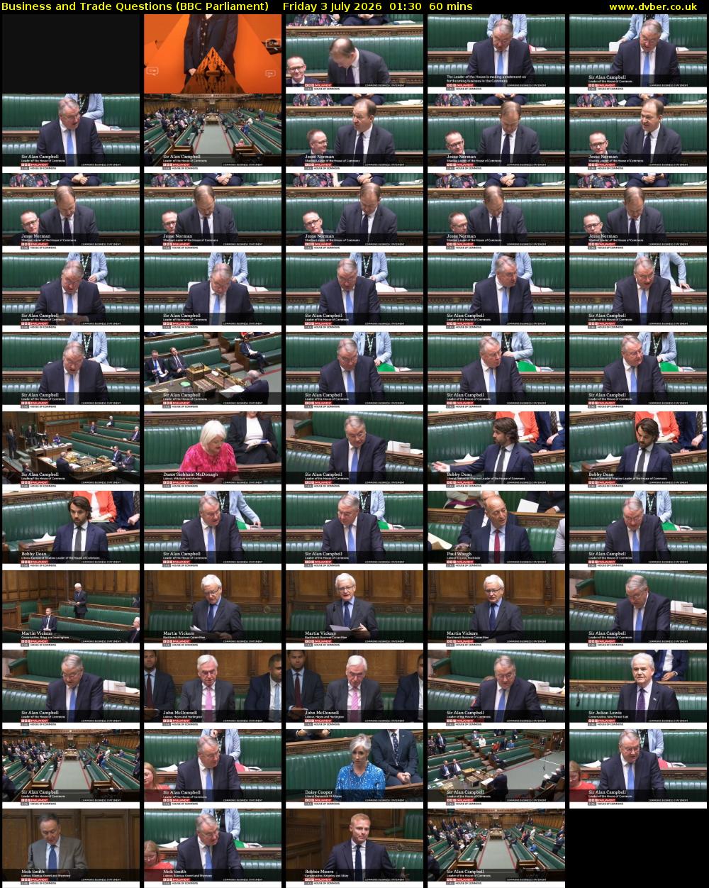 Business and Trade Questions (BBC Parliament) Friday 3 July 2026 01:30 - 02:30