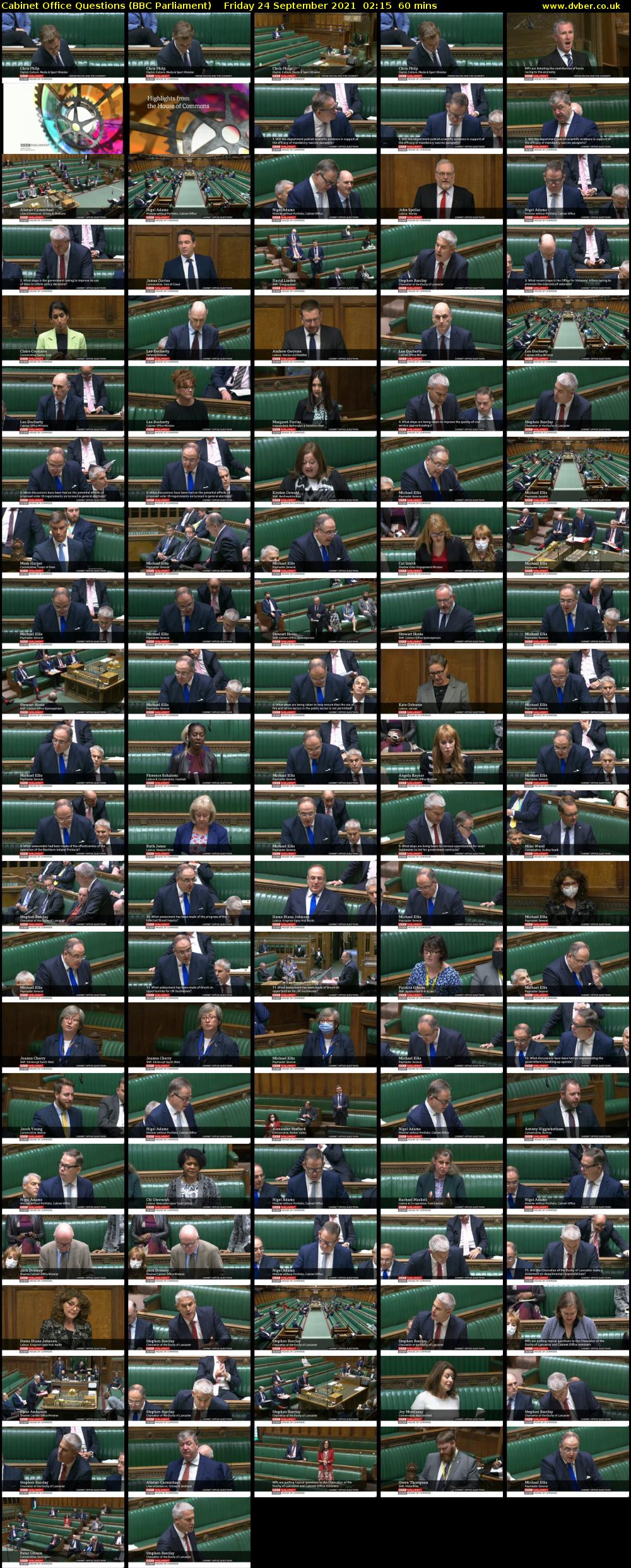 Cabinet Office Questions (BBC Parliament) Friday 24 September 2021 02:15 - 03:15