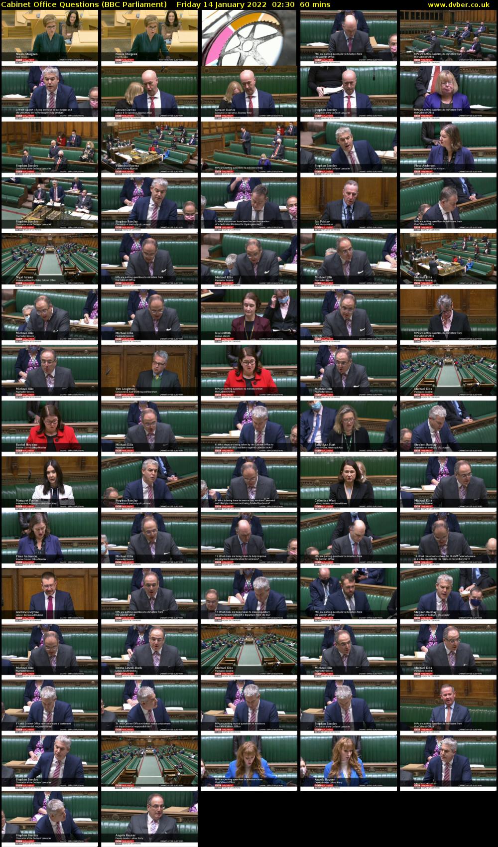 Cabinet Office Questions (BBC Parliament) Friday 14 January 2022 02:30 - 03:30