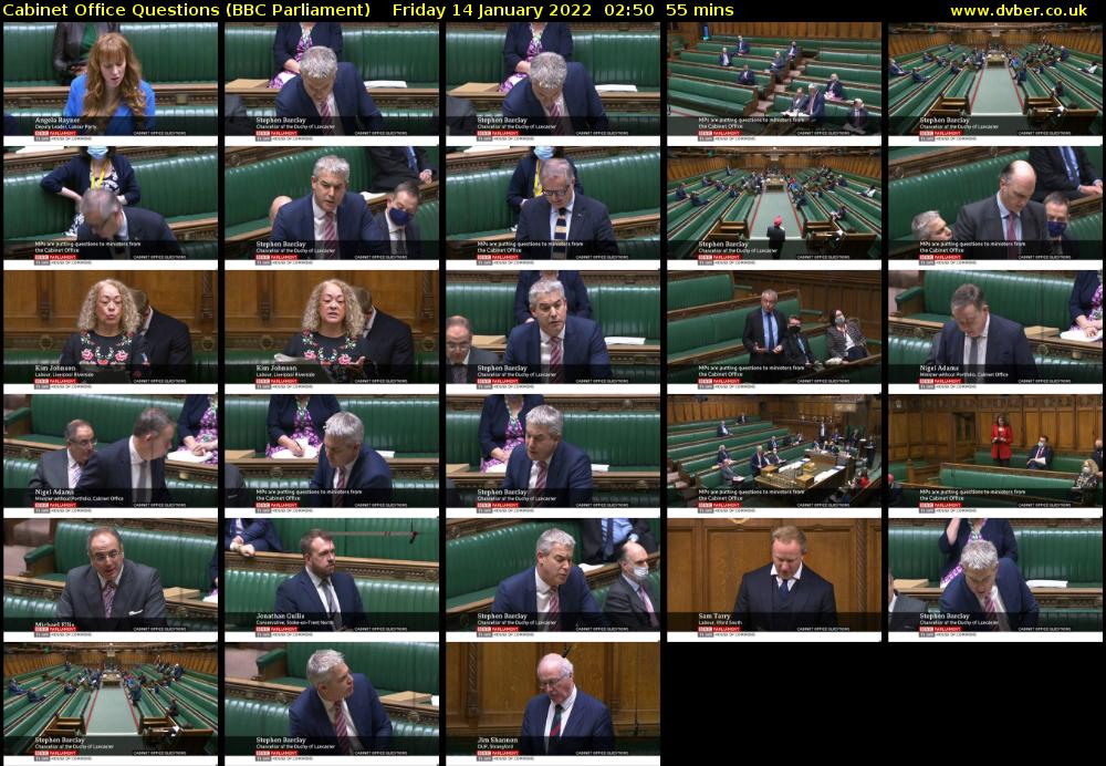 Cabinet Office Questions (BBC Parliament) Friday 14 January 2022 02:50 - 03:45