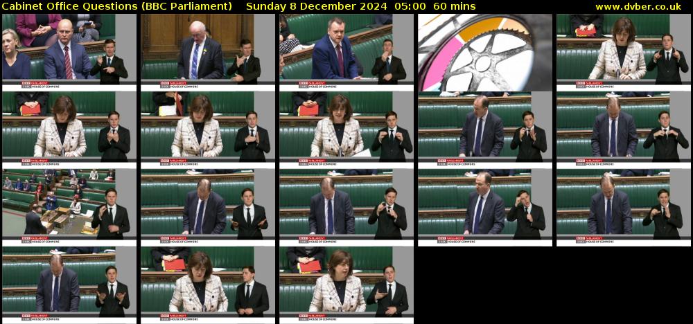 Cabinet Office Questions (BBC Parliament) Sunday 8 December 2024 05:00 - 06:00