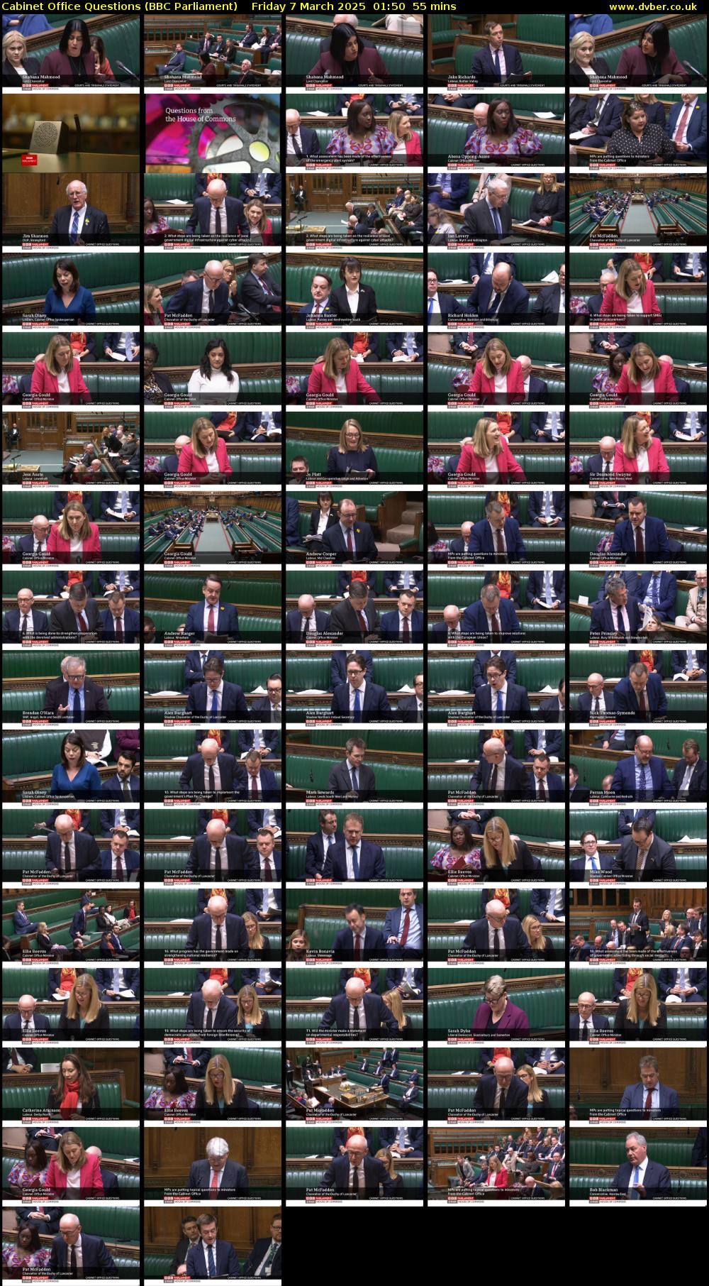Cabinet Office Questions (BBC Parliament) Friday 7 March 2025 01:50 - 02:45
