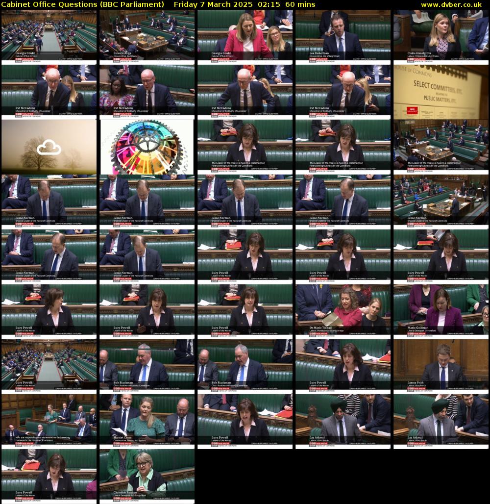 Cabinet Office Questions (BBC Parliament) Friday 7 March 2025 02:15 - 03:15