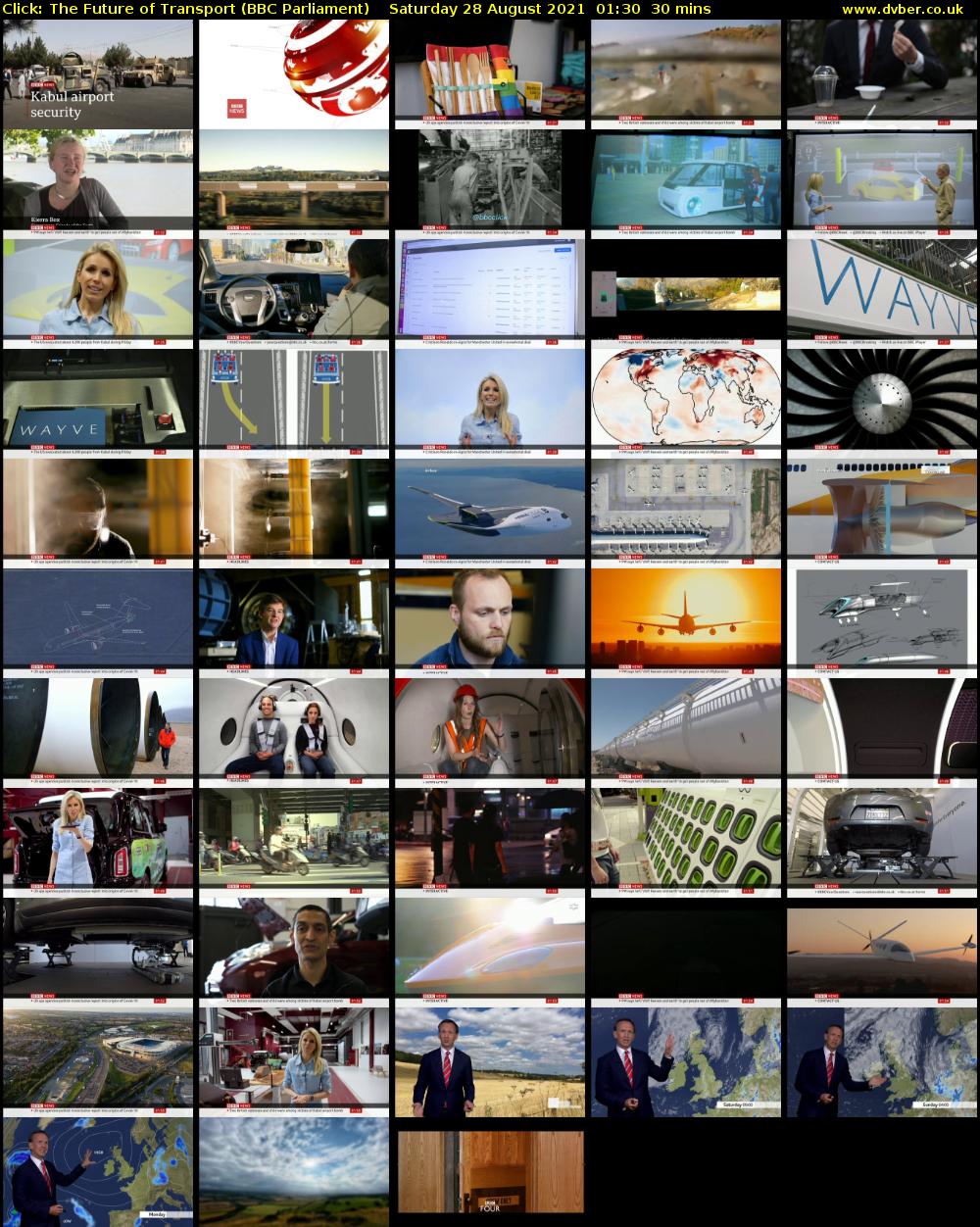 Click: The Future of Transport (BBC Parliament) Saturday 28 August 2021 01:30 - 02:00