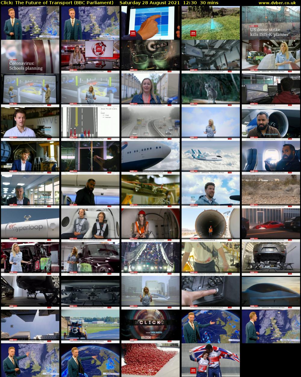 Click: The Future of Transport (BBC Parliament) Saturday 28 August 2021 12:30 - 13:00