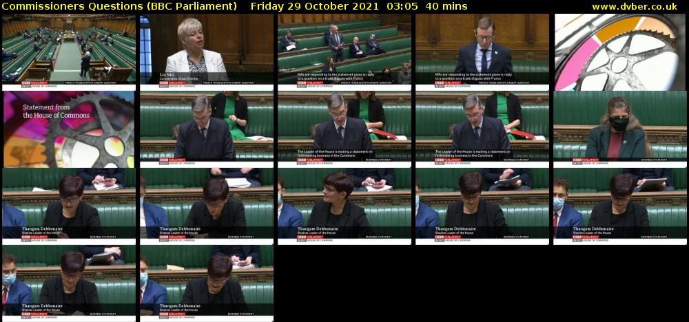 Commissioners Questions (BBC Parliament) Friday 29 October 2021 03:05 - 03:45