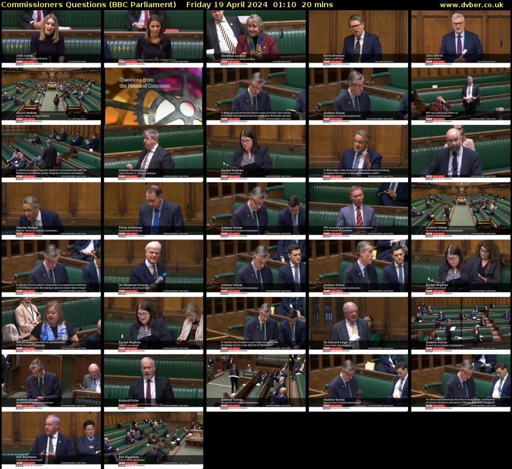 Commissioners Questions (BBC Parliament) Friday 19 April 2024 01:10 - 01:30