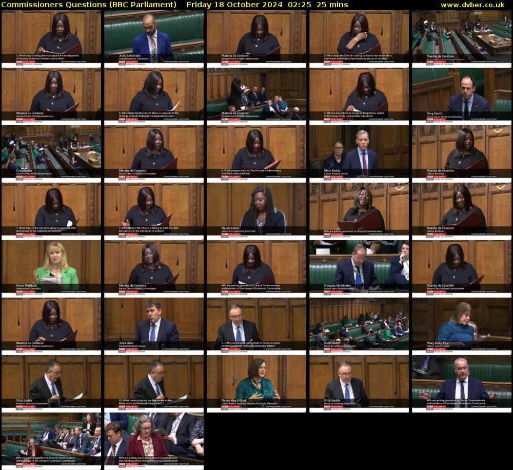 Commissioners Questions (BBC Parliament) Friday 18 October 2024 02:25 - 02:50
