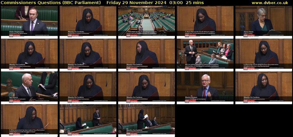 Commissioners Questions (BBC Parliament) Friday 29 November 2024 03:00 - 03:25