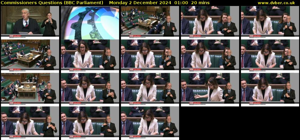 Commissioners Questions (BBC Parliament) Monday 2 December 2024 01:00 - 01:20