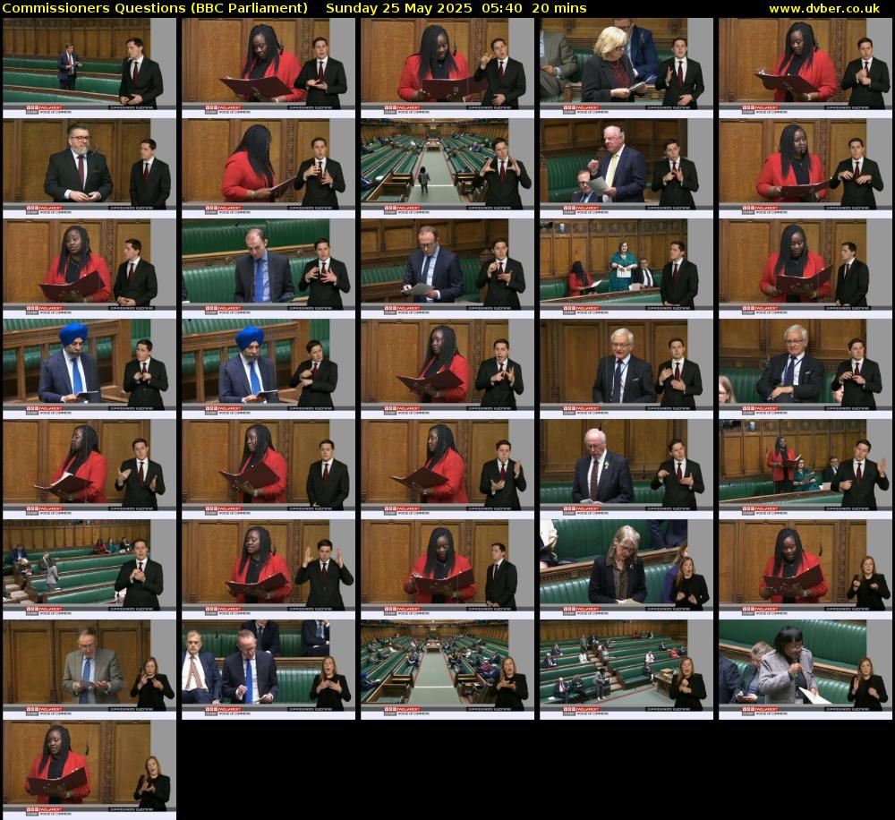 Commissioners Questions (BBC Parliament) Sunday 25 May 2025 05:40 - 06:00