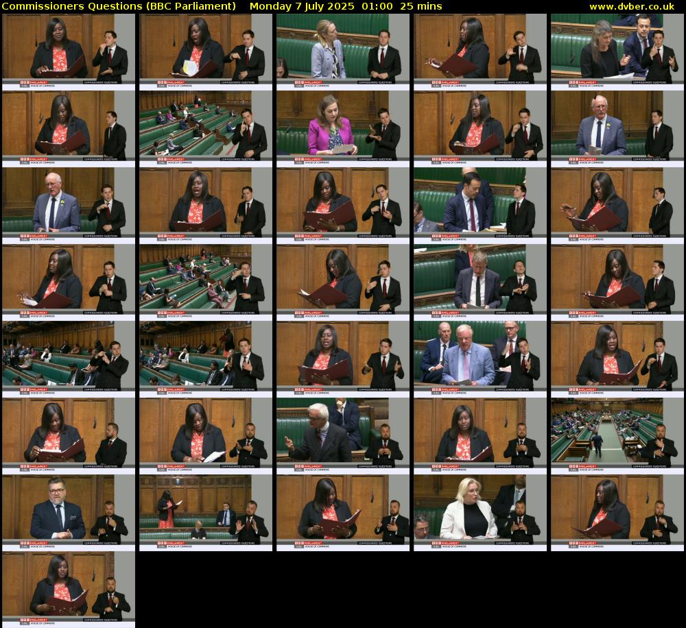 Commissioners Questions (BBC Parliament) Monday 7 July 2025 01:00 - 01:25