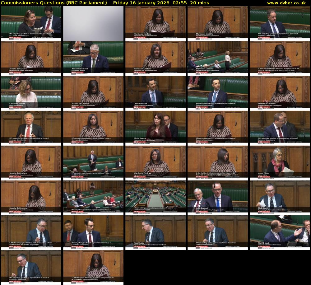 Commissioners Questions (BBC Parliament) Friday 16 January 2026 02:55 - 03:15