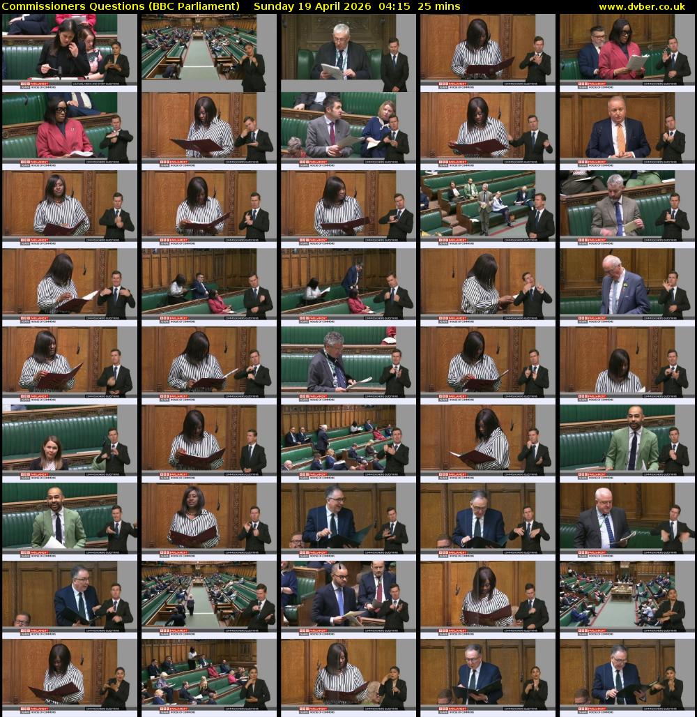 Commissioners Questions (BBC Parliament) Sunday 19 April 2026 04:15 - 04:40