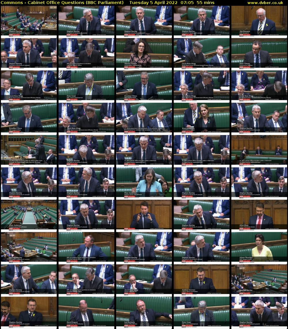 Commons - Cabinet Office Questions (BBC Parliament) Tuesday 5 April 2022 07:05 - 08:00