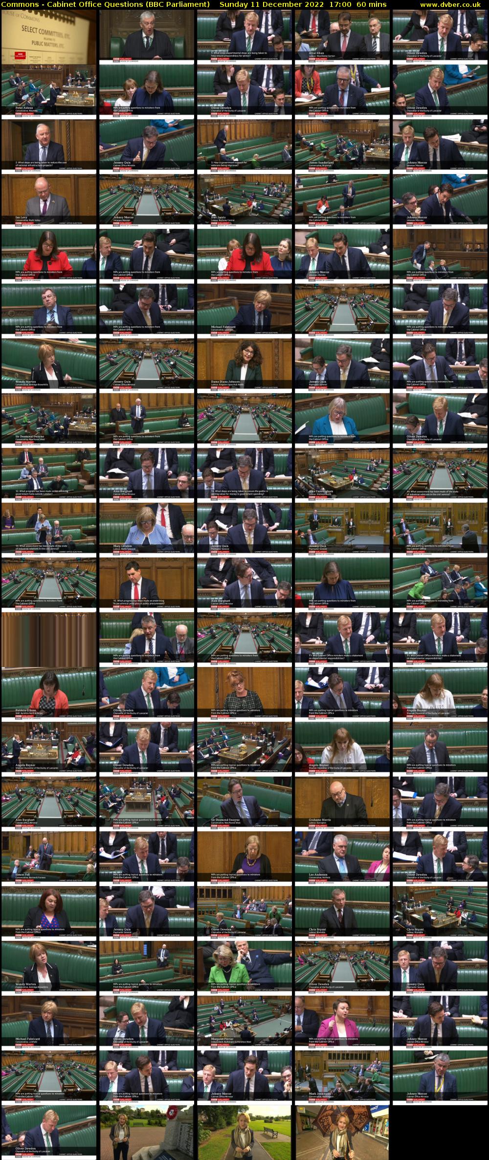 Commons - Cabinet Office Questions (BBC Parliament) Sunday 11 December 2022 17:00 - 18:00